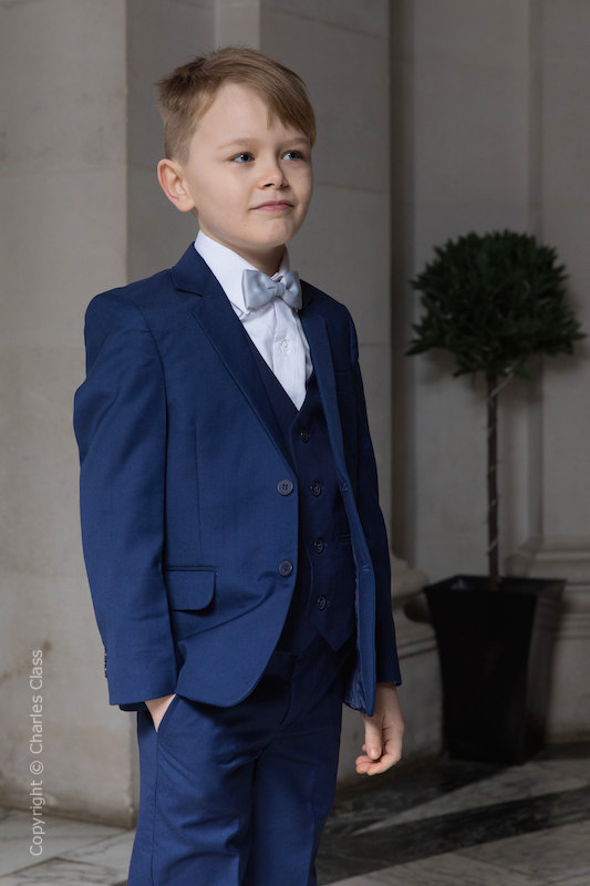 Boys Royal Blue Suit with Silver Bow Tie - George