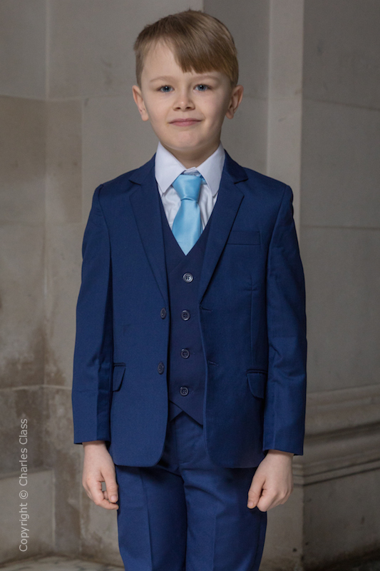 Boys Royal Blue Suit with Sky Blue Tie - George