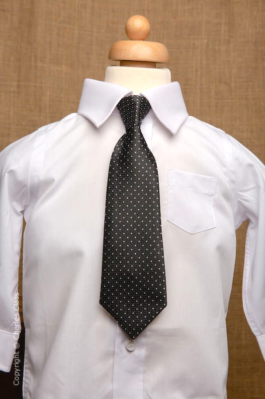 Boys White Italian Collar Shirt with Black Polka Dot Tie