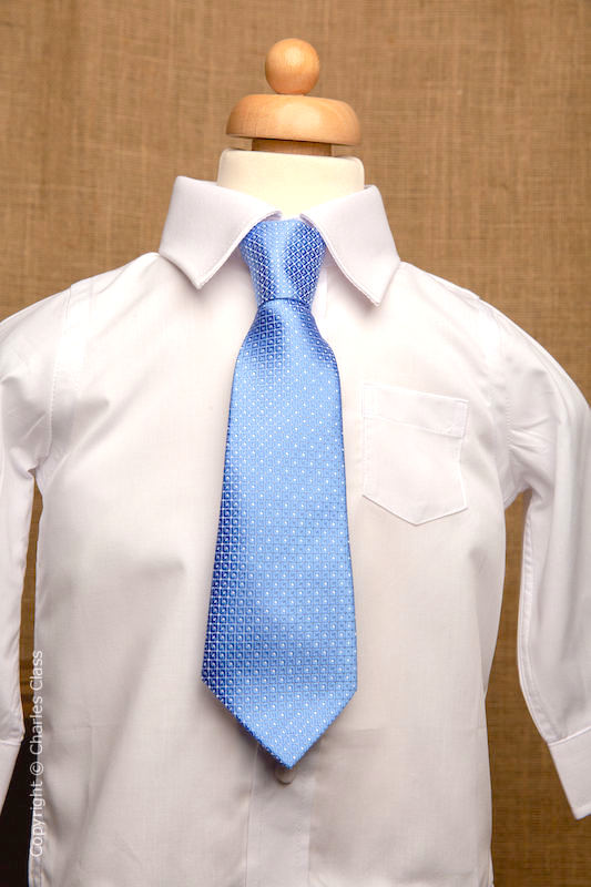 Boys White Italian Collar Shirt with Blue Polka Dot Tie