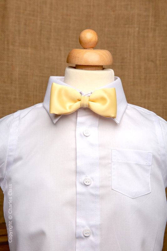 Boys White Italian Collar Shirt with Gold Dickie Bow