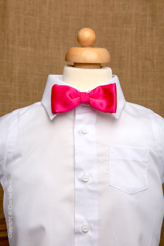 Boys White Italian Collar Shirt with Hot Pink Dickie Bow