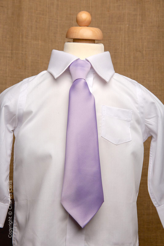 Boys White Shirt with Lilac Tie Boys Wedding Shirt & Lilac Tie Set