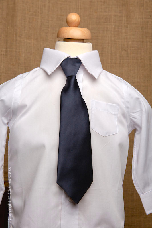 Boys White Italian Collar Shirt with Navy Tie