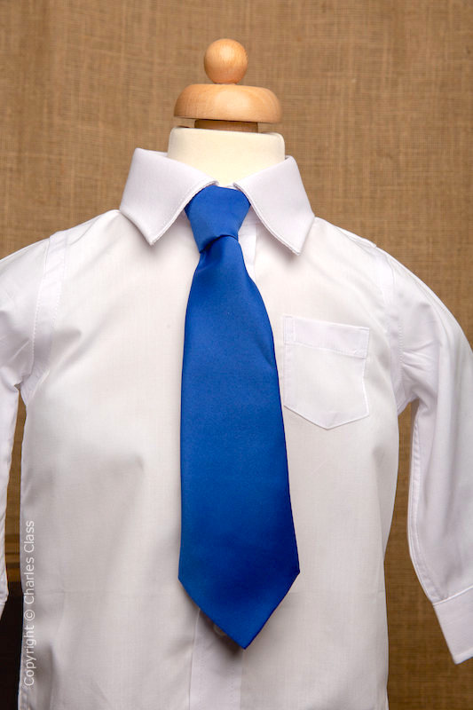 Boys White Italian Collar Shirt with Royal Blue Tie