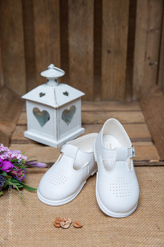 Boys White Matt T Bar Shoes by Baypods Boys Toddler Wedding Shoes