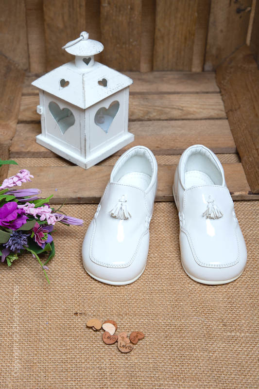 Boys White Patent Tassel Leather Loafers Boys Wedding Slip On Shoes