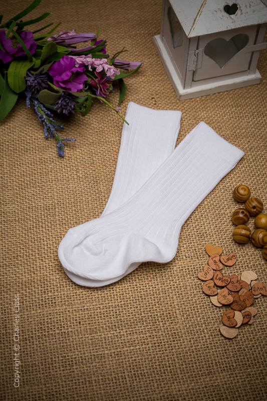 Boys White 3/4 Length Cotton Wedding Socks