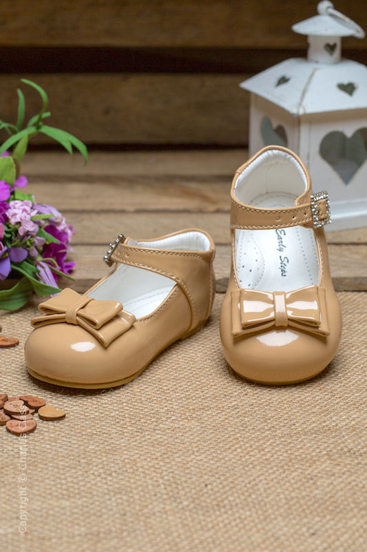 Girls Beige Double Bow Leather Shoes Flower Girl Shoes Charles
