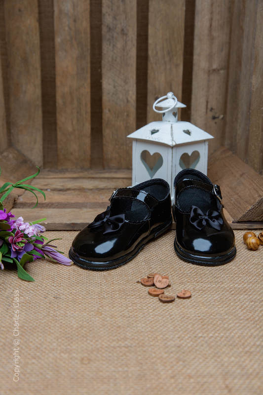 Girls Black Bow Patent Shoes by Baypods