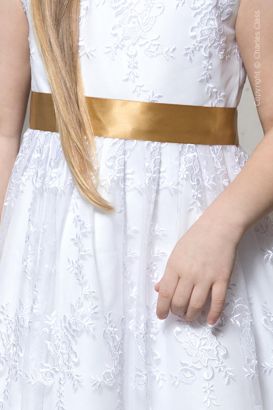 Gold Flower Girl Sash | Girls Gold Satin Dress Sash | Charles Class