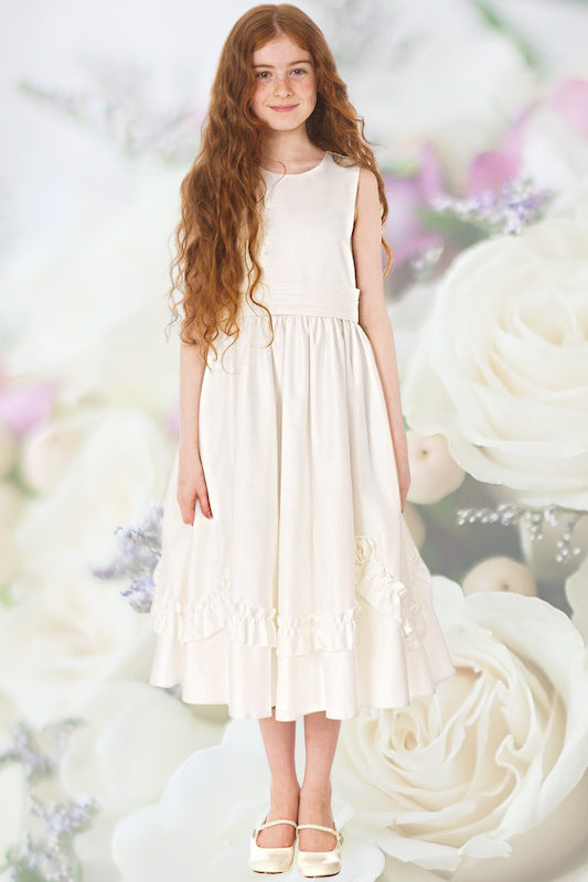 Girls Ivory Frilly Rose Flower Girl Dress - Catherine