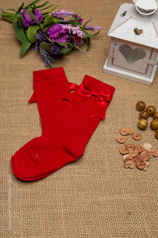Girls Red Bow Knee Length Socks Girls Red Flower Girl Socks