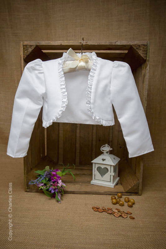 Girls White Frill Bolero Jacket Flower Girl Bolero Wedding Bolero
