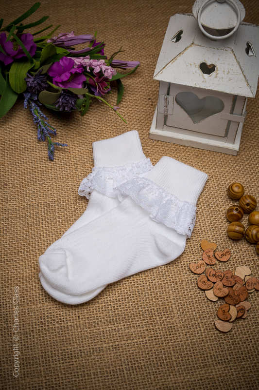 Girls White Lace Cotton Flower Girl Ankle Socks