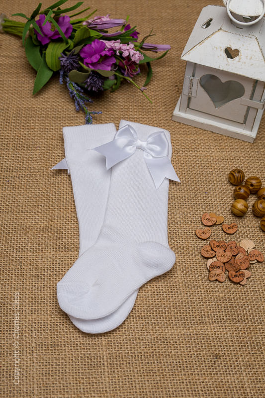 white high knee socks with bows