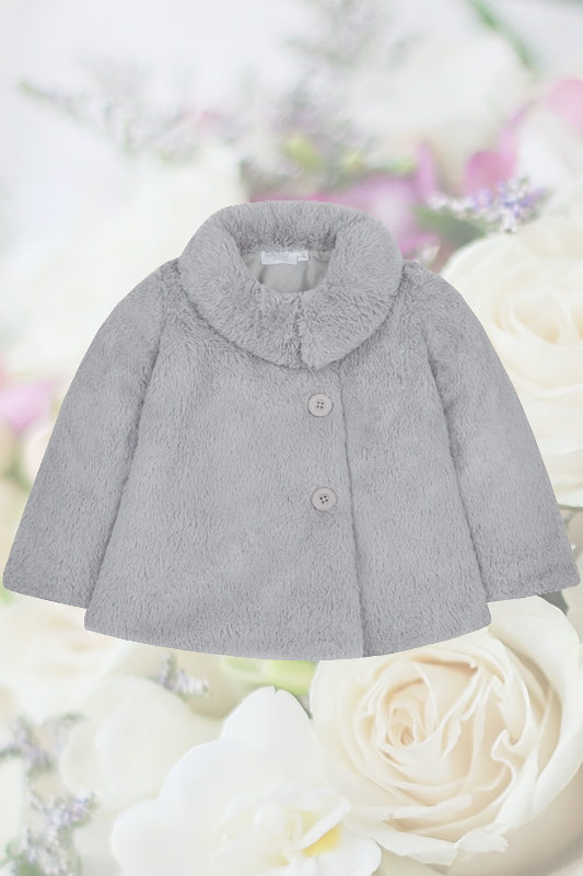 Grey Faux Fur Long Sleeve Flower Girl Coat