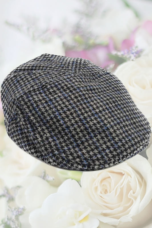 Younger Boys Grey Wool Blue Check Flat Cap