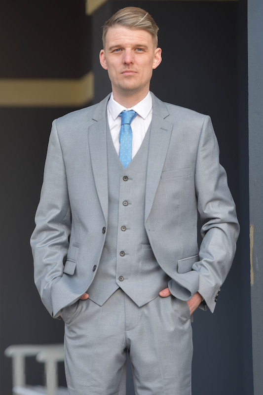 Men's Light Grey Slim Fit Jacket Suit Three Piece Suit Wedding