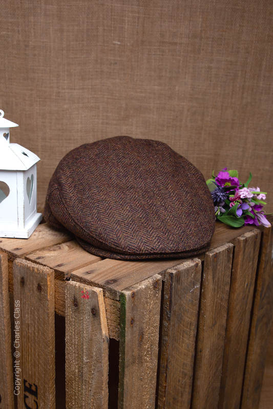 Older Boys Dark Brown Herringbone Tweed Flat Cap