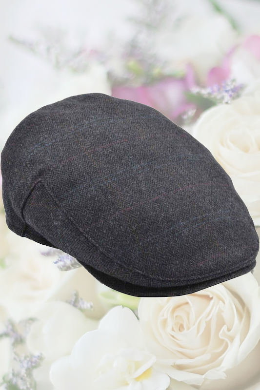 Older Boys Grey Herringbone Tweed Check Flat Cap