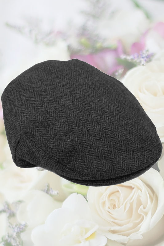 Older Boys Grey Herringbone Tweed Flat Cap