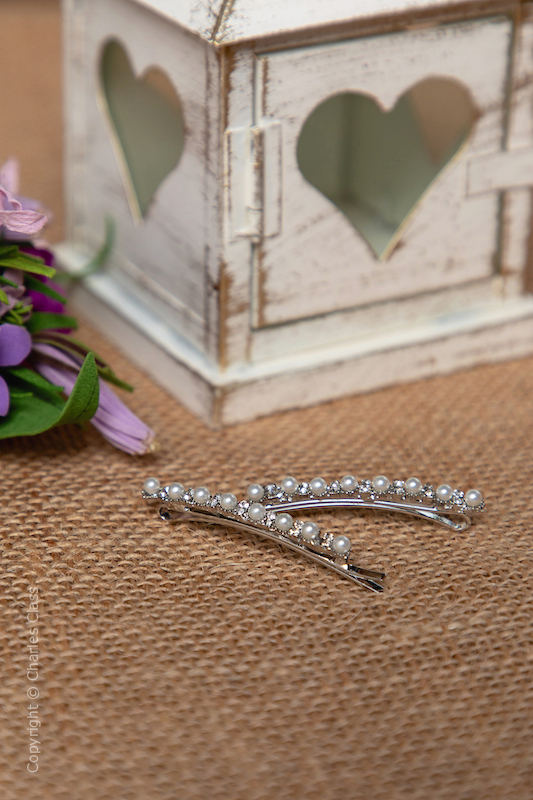 Sparkly Crystal & Pearl Hair Slide - Pack of 2