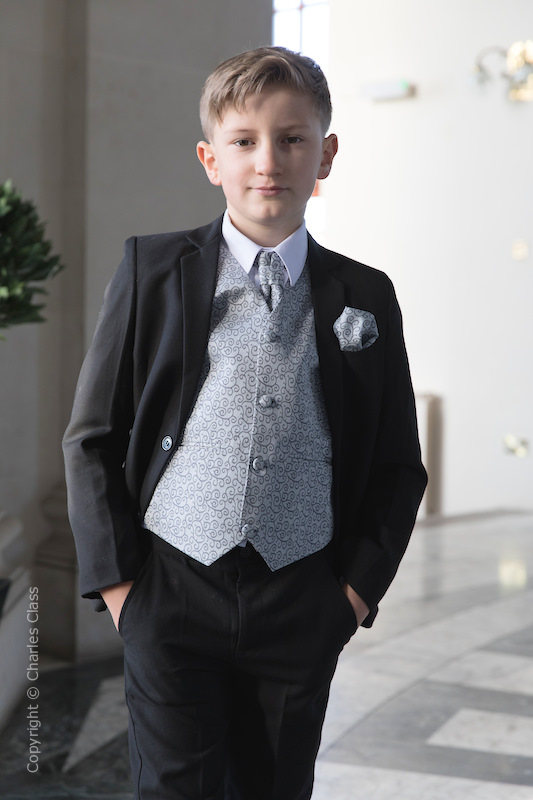 1-14 Years Paisley of London Ruben Grey Page Boy Suit Kids Slim Fit Prom Suit with Oliver Waistcoat 
