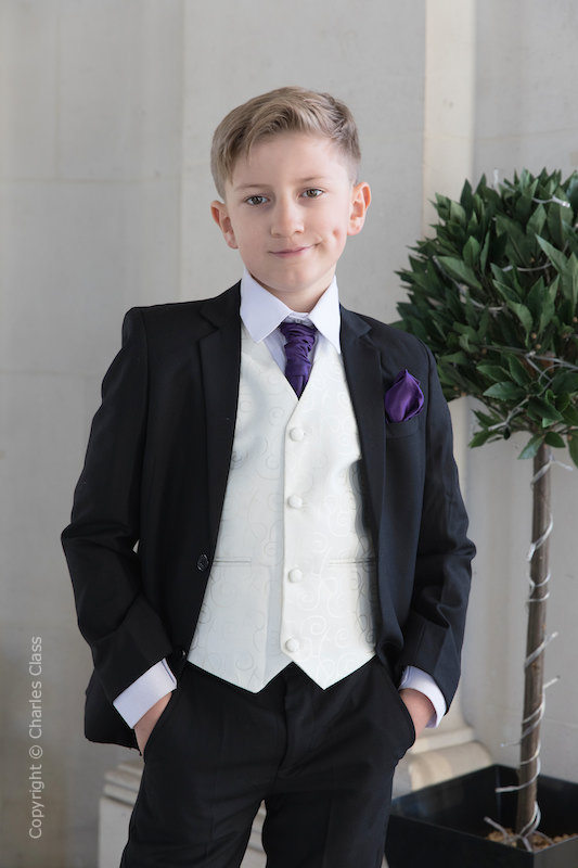 DQT Woven Floral Lilac Page Boys Wedding Waistcoat 2-14 Years 