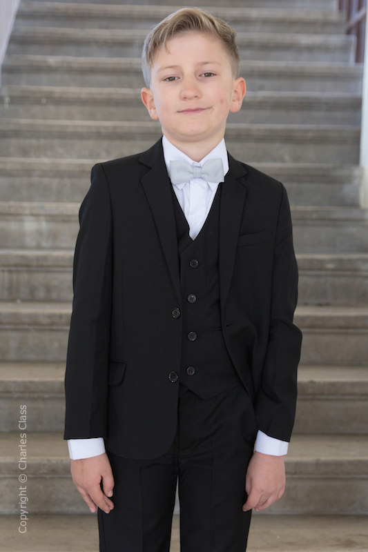 Boys Black Suit with Silver Dickie Bow - Marcus
