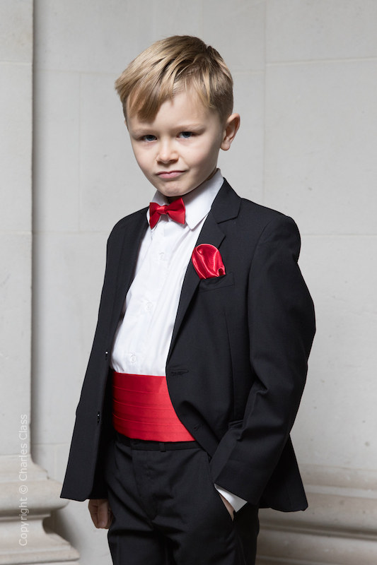 Boys 'Red Tie' Formal Black Dinner Suit - Hamilton