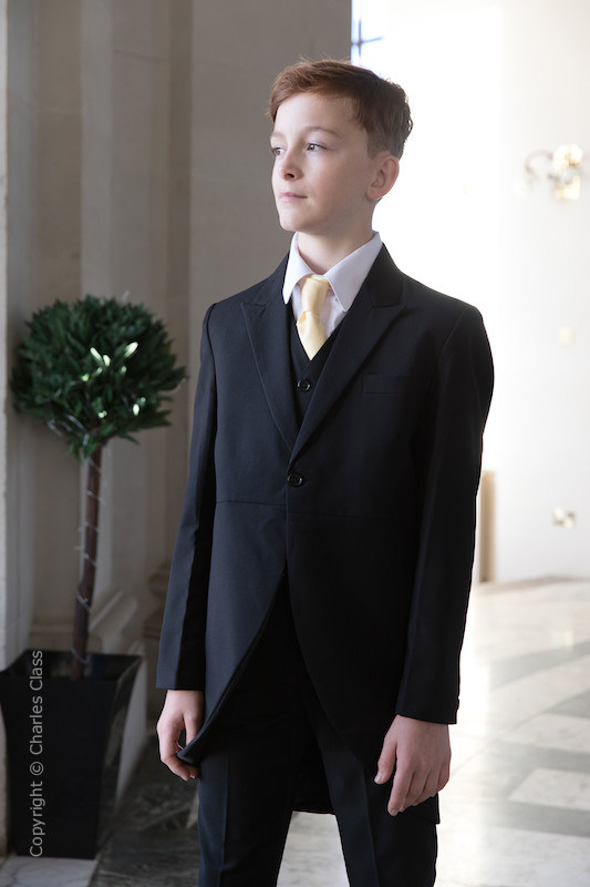 Boys Black Tail Coat Suit with Gold Tie - Ralph