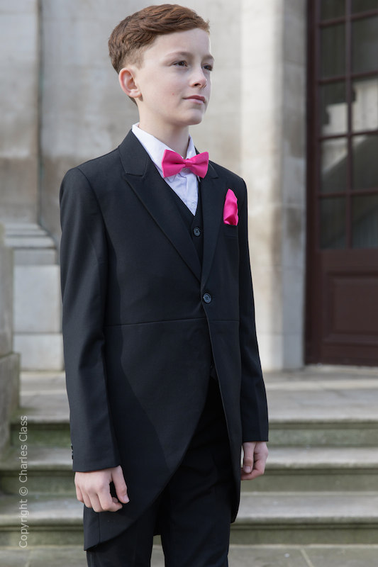 Boys Black Tail Coat Suit with Hot Pink Dickie Bow Set - Ralph