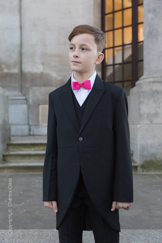Boys Black Tail Coat Suit with Hot Pink Bow Tie - Ralph