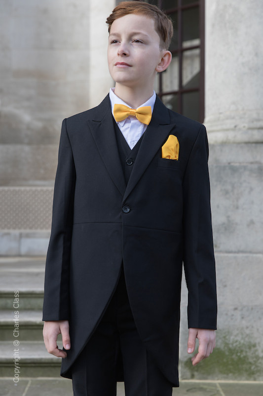 Boys Black Tail Coat Suit with Marigold Dickie Bow Set - Ralph