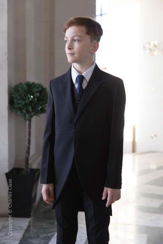 Boys Black Tail Coat Suit with Navy Tie - Ralph
