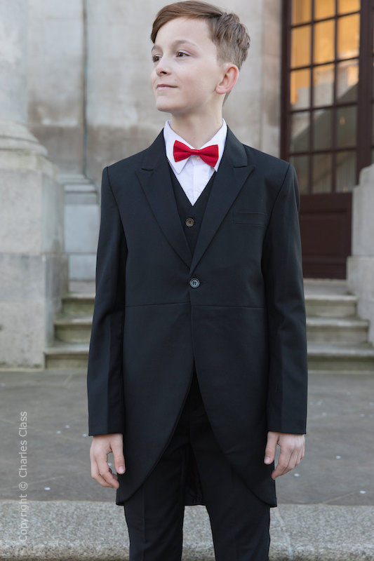 Boys Black Tail Coat Suit with Red Bow Tie - Ralph