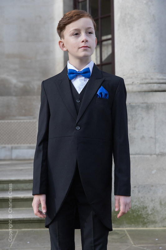 Boys Black Tail Coat Suit with Royal Dickie Bow Set - Ralph