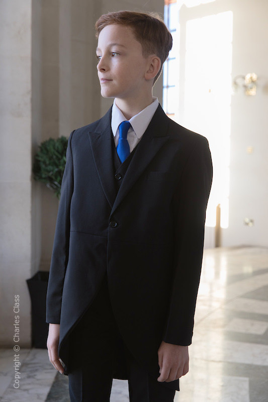 Boys Black Tail Coat Suit with Royal Blue Tie - Ralph