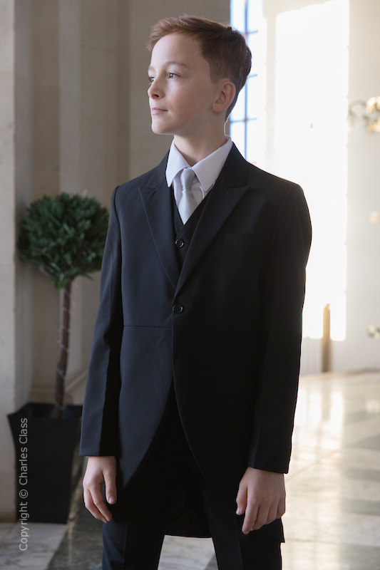 Boys Black Tail Coat Suit with Silver Tie - Ralph