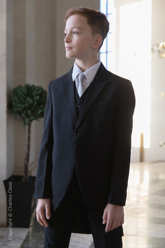 Boys Black Tail Coat Suit with Silver Tie - Ralph