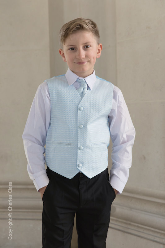 Boys Blue Diamond Waistcoat Suit - Max