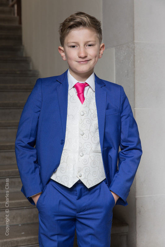 Boys Electric Blue & Ivory Suit with Hot Pink Tie - Bradley