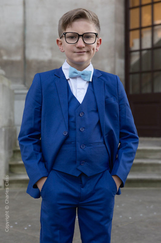 Boys Electric Blue Suit with Sky Blue Dickie Bow - Barclay