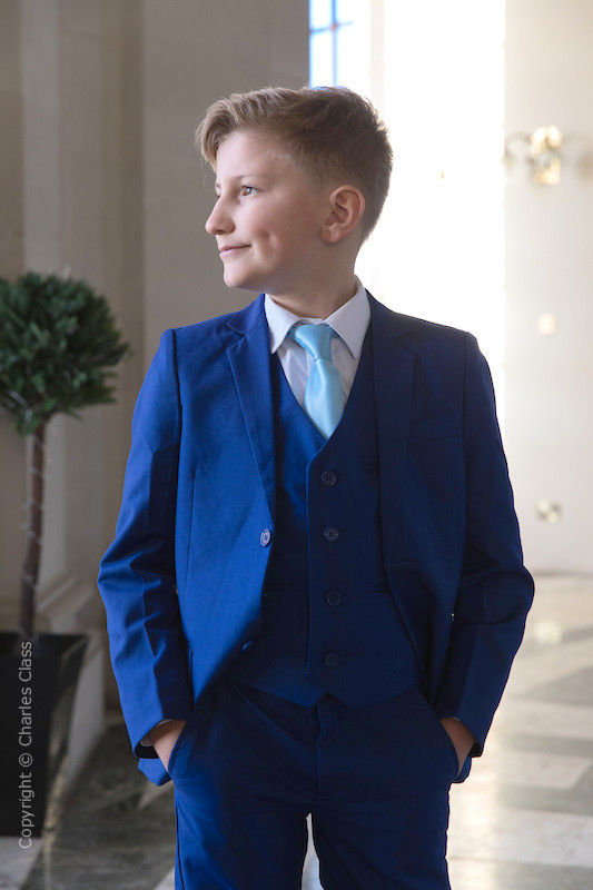 Boys Electric Blue Suit with Sky Blue Tie - Barclay