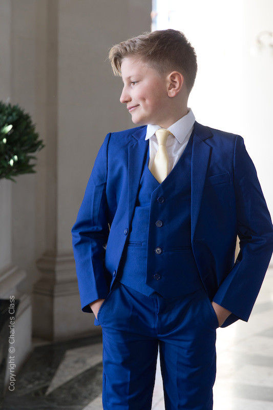 Boys Electric Blue Suit with Gold Tie - Barclay