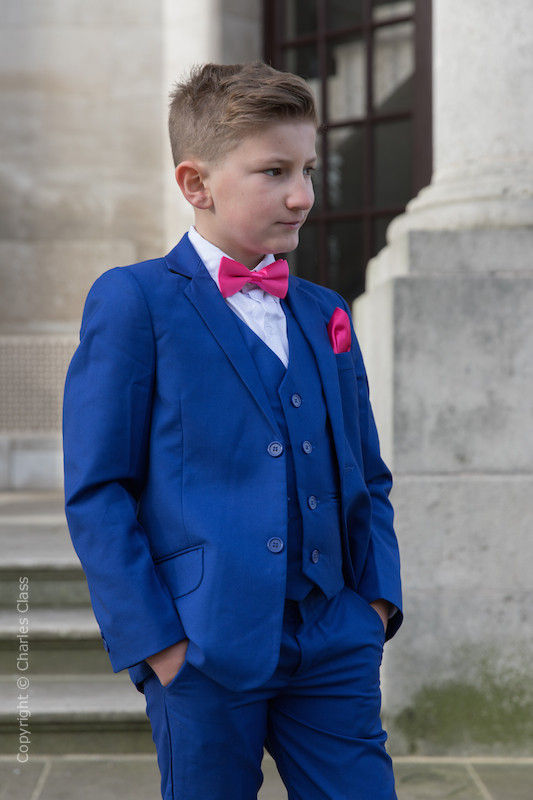Boys Electric Blue Suit with Hot Pink Bow & Hankie - Barclay