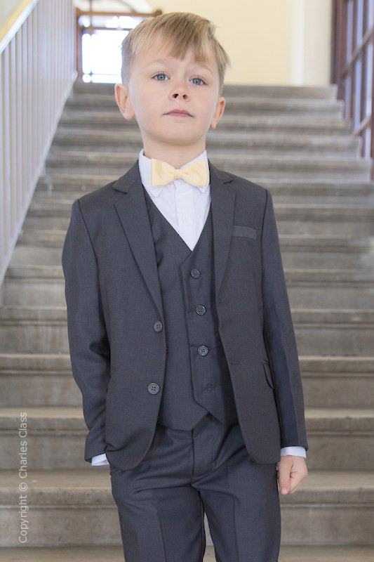 Boys Grey Jacket Suit with Gold Dickie Bow - Oscar