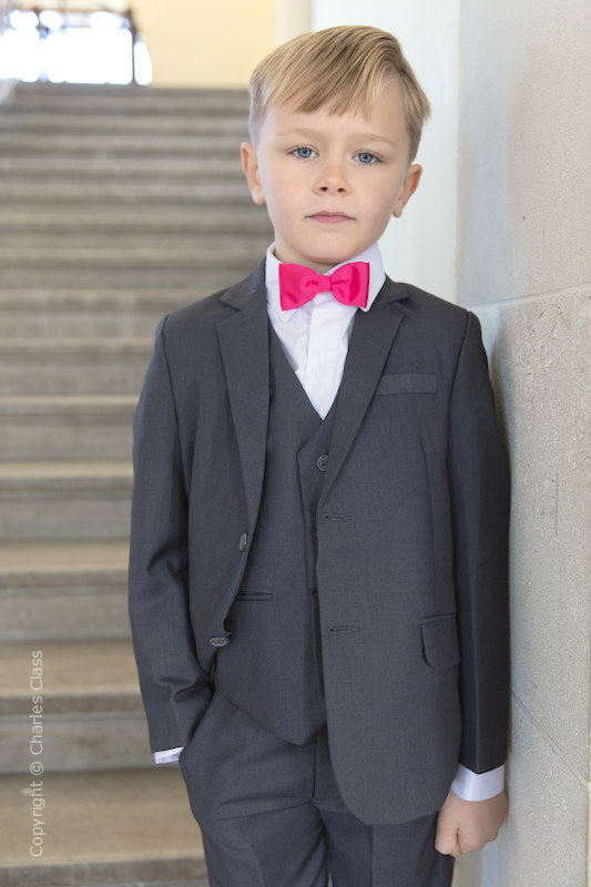 Boys Grey Jacket Suit with Hot Pink Dickie Bow - Oscar