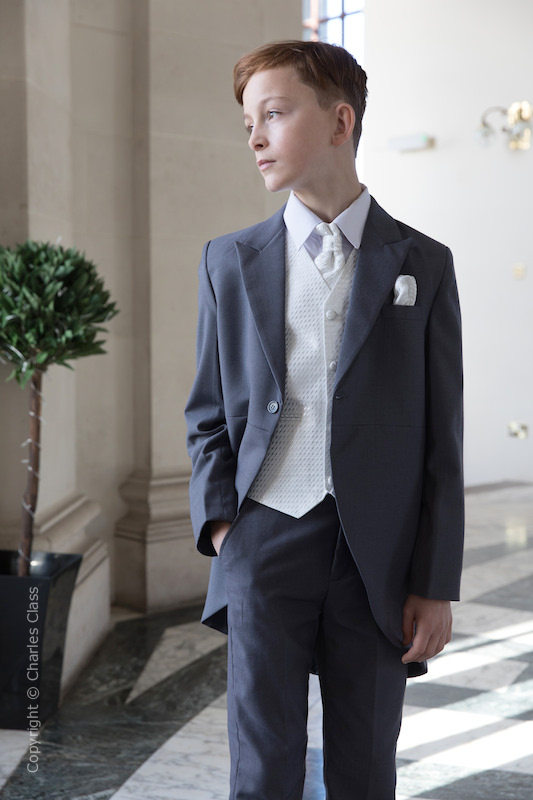 Boys Grey & Ivory Diamond Tail Coat Suit - Edwin